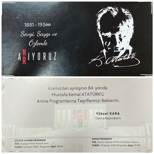 10 Kasım Atatürk´ü Anma Programı Davetiyesi